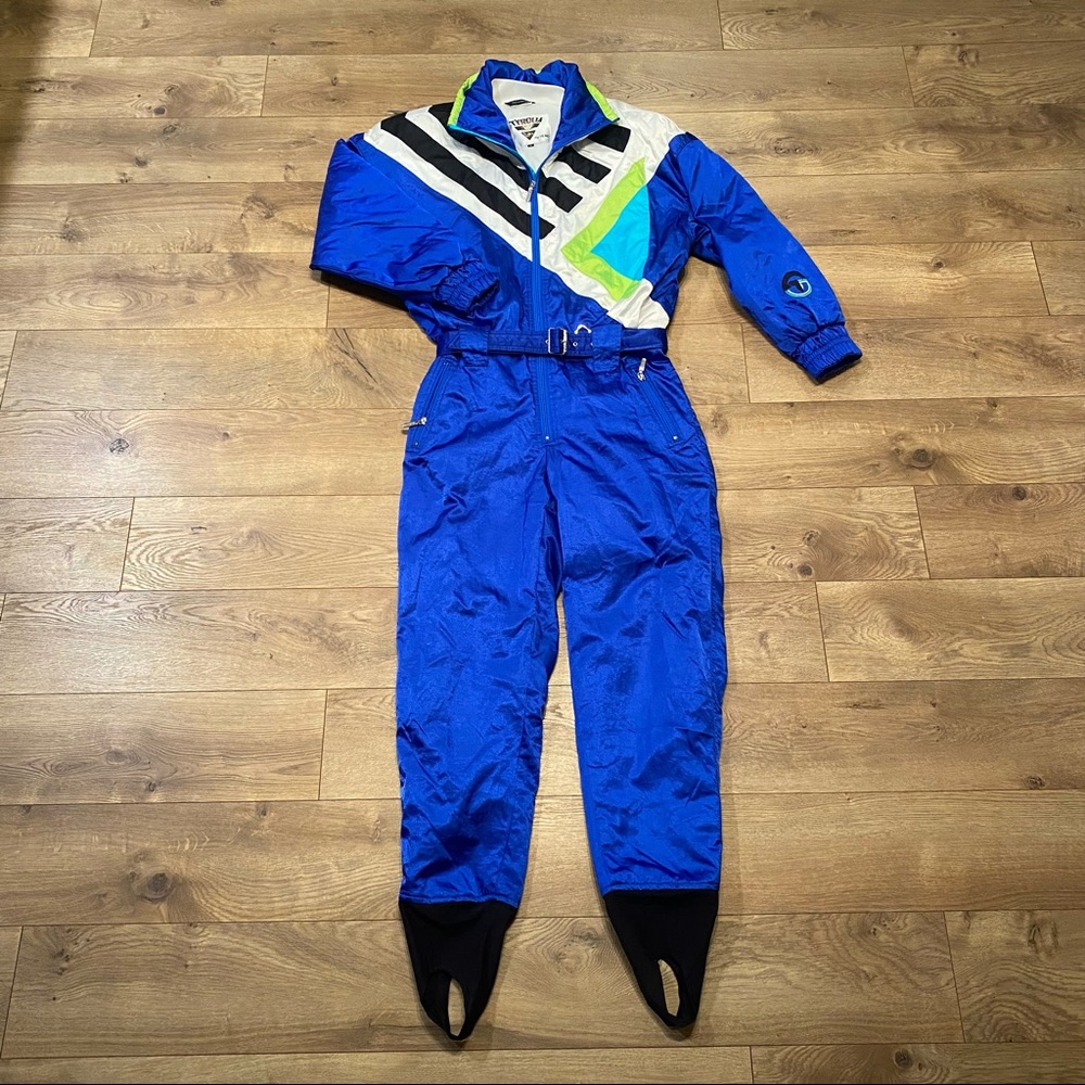 VINTAGE TYROLIA by Head bright blue / neon one piece ski suit - Size 10